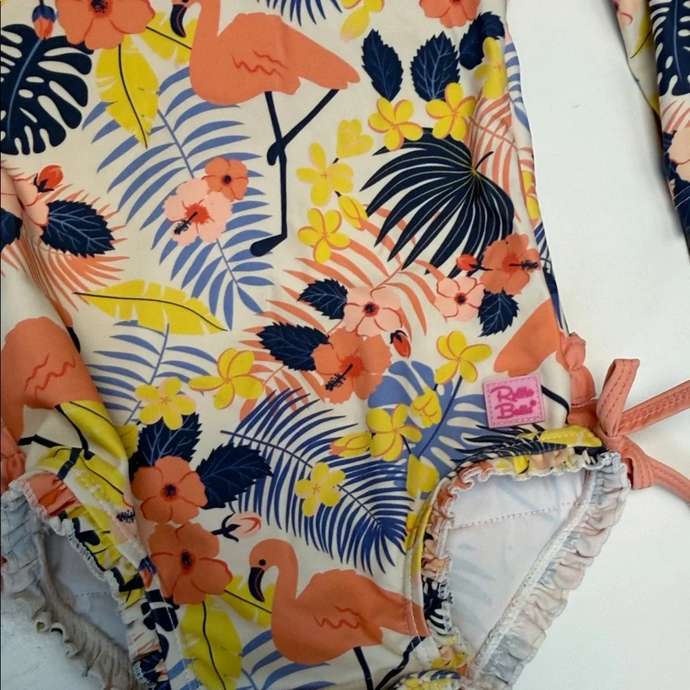 Ruffle Butts‎ Floral Flamingo Kids Swimsuit
